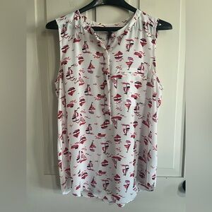 NYDJ White Tank with Pink & Red Sailboat Motif